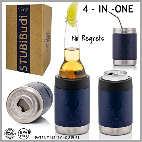 STUBiBudi Beer Can Cooler 12 oz Beer Bottle Insulator Beer Bottle Opener, 3 in 1 Universal Can Cozy Insulated Can Cooler Beer Cooler 4 in 1 Can Holder Beer Gifts Men Beer Opener (Navy)