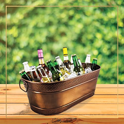 BREKX Colt Hammered Copper-Finish Galvanized Beverage Tub, Ice and Drink Bucket with Handles for Parties, 15 Quarts
