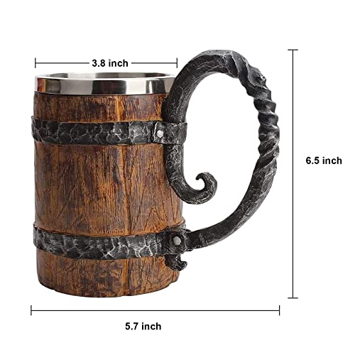 550ML Viking Drinking Cup, Stainless Handmade wood-style Beer mug for husband gift, Resin Beer Stein Tankard Coffee Mug Tea Cup, Wooden Gift Antique Men's Barrel Capacity - The Beer Connoisseur® Store
