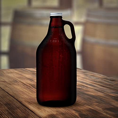 6 Amber Glass Beer Growlers Set, 64 oz. - Screw on Lid, Sturdy, Barware - Amber - The Beer Connoisseur® Store