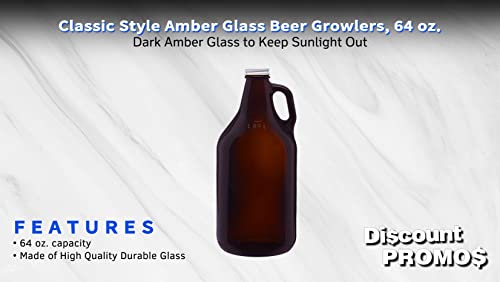 6 Amber Glass Beer Growlers Set, 64 oz. - Screw on Lid, Sturdy, Barware - Amber - The Beer Connoisseur® Store