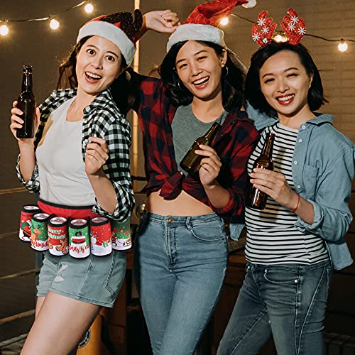 6-Pack Christmas Themed Beer Belt Xmas Adjustable Insulated Holder with Buckle Men Beverage Waist Strap for Outdoor Activities - The Beer Connoisseur® Store