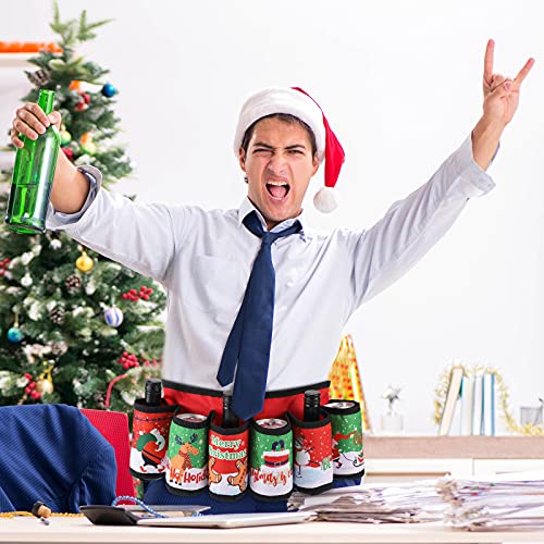 6-Pack Christmas Themed Beer Belt Xmas Adjustable Insulated Holder with Buckle Men Beverage Waist Strap for Outdoor Activities - The Beer Connoisseur® Store