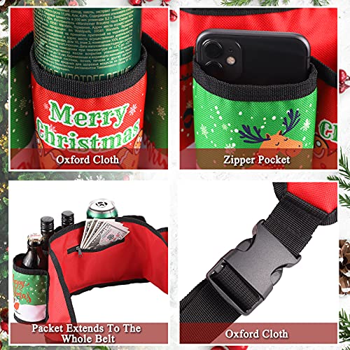 6-Pack Christmas Themed Beer Belt Xmas Adjustable Insulated Holder with Buckle Men Beverage Waist Strap for Outdoor Activities - The Beer Connoisseur® Store