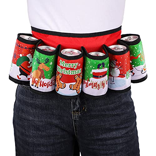 6-Pack Christmas Themed Beer Belt Xmas Adjustable Insulated Holder with Buckle Men Beverage Waist Strap for Outdoor Activities - The Beer Connoisseur® Store