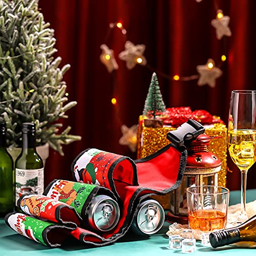 6-Pack Christmas Themed Beer Belt Xmas Adjustable Insulated Holder with Buckle Men Beverage Waist Strap for Outdoor Activities - The Beer Connoisseur® Store