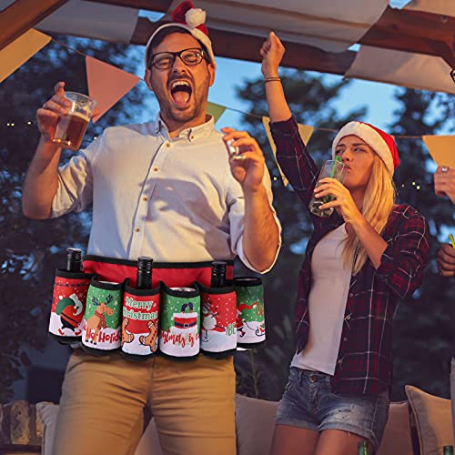6-Pack Christmas Themed Beer Belt Xmas Adjustable Insulated Holder with Buckle Men Beverage Waist Strap for Outdoor Activities - The Beer Connoisseur® Store