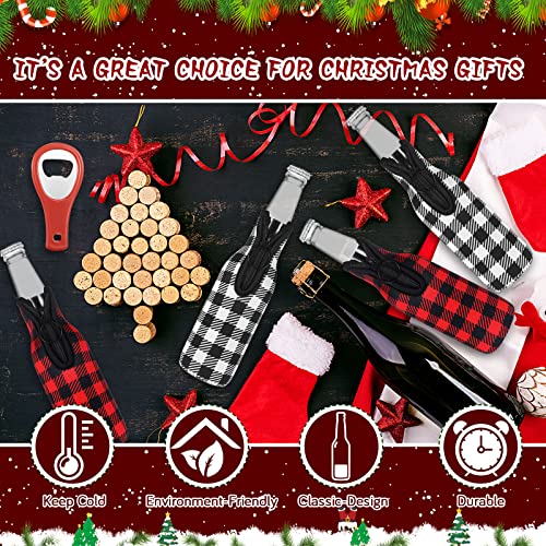 6 Pcs Christmas Plaid Beer Bottle Sleeves Neoprene Plaid Bottle Covers Slim Bottle Holder with Zipper Christmas Bottle Cover Insulated Bottle Coolers Bottle Opener for Beverage, 12 oz (Plaid) - The Beer Connoisseur® Store