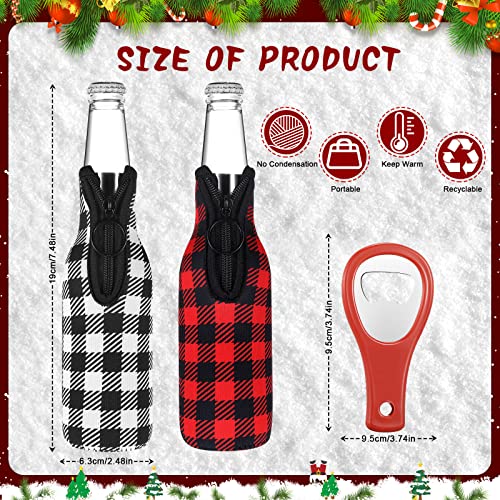6 Pcs Christmas Plaid Beer Bottle Sleeves Neoprene Plaid Bottle Covers Slim Bottle Holder with Zipper Christmas Bottle Cover Insulated Bottle Coolers Bottle Opener for Beverage, 12 oz (Plaid) - The Beer Connoisseur® Store