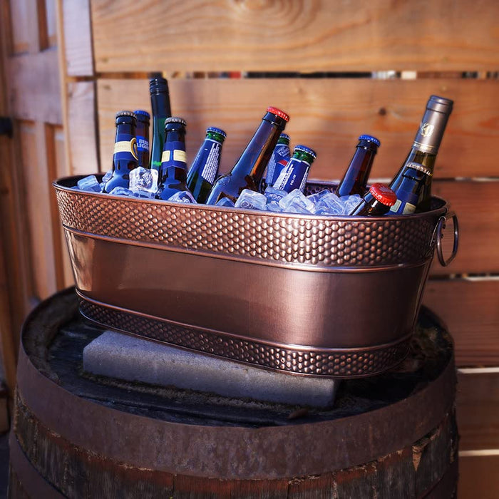 BREKX Colt Hammered Copper-Finish Galvanized Beverage Tub, Ice and Drink Bucket with Handles for Parties, 15 Quarts