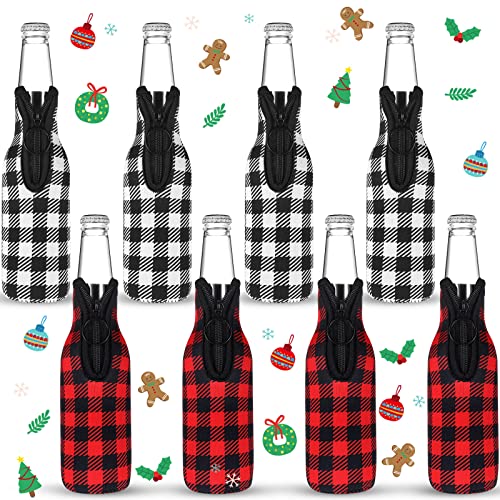 8 Pcs Christmas Beer Bottle Insulator Sleeve Plaid Pattern Neoprene Insulated Bottle Jackets Xmas Zipper Beer Bottle Sleeve Keep Bottle Beer Cold Hands Warm for 12 oz Christmas Classic Gift, 2 Styles - The Beer Connoisseur® Store