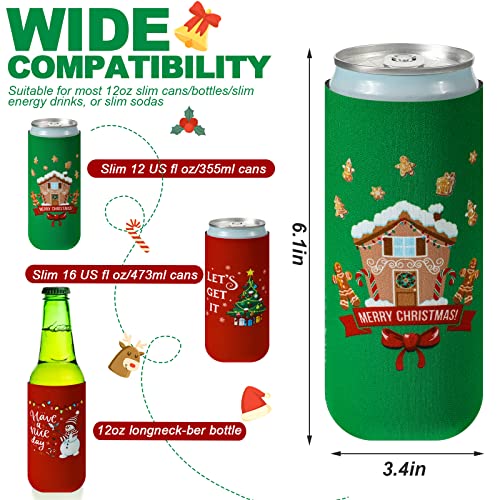 8 Pieces Christmas Beer Can Coolers Sleeves Xmas Slim Can Sleeves Neoprene Insulated Beverage Drink Sleeves Reusable Skinny Can Insulator Covers Christmas Drink Holder Protective Sleeves for Party - The Beer Connoisseur® Store