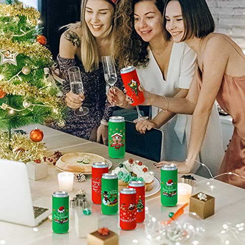 8 Pieces Christmas Beer Can Coolers Sleeves Xmas Slim Can Sleeves Neoprene Insulated Beverage Drink Sleeves Reusable Skinny Can Insulator Covers Christmas Drink Holder Protective Sleeves for Party - The Beer Connoisseur® Store