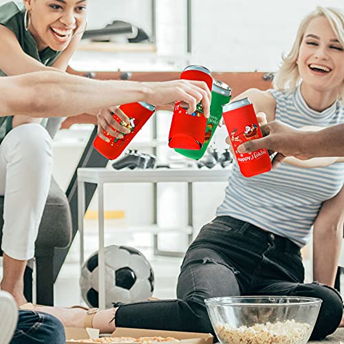 8 Pieces Christmas Beer Can Coolers Sleeves Xmas Slim Can Sleeves Neoprene Insulated Beverage Drink Sleeves Reusable Skinny Can Insulator Covers Christmas Drink Holder Protective Sleeves for Party - The Beer Connoisseur® Store