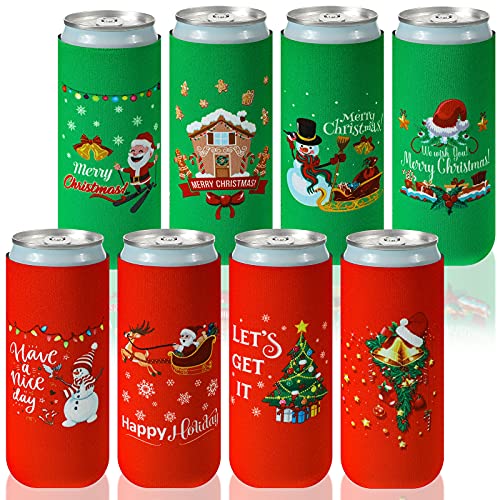 8 Pieces Christmas Beer Can Coolers Sleeves Xmas Slim Can Sleeves Neoprene Insulated Beverage Drink Sleeves Reusable Skinny Can Insulator Covers Christmas Drink Holder Protective Sleeves for Party - The Beer Connoisseur® Store