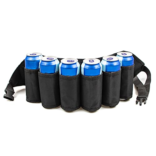 Adhafera Beer Belt, Adjustable 6 Pack Beer Belt Holder, Oxford Beer Waist Holder for Man, Women, White Elephant Game Ideas (black) - The Beer Connoisseur® Store