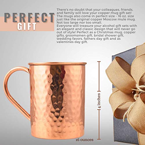 Advanced Mixology [Gift Set] Moscow Mule Mugs - 100% Pure Copper Mugs, 16 Ounce Set of 4 Stylish Designed Mugs with 4 Artisan Hand Crafted Wooden Coasters - The Beer Connoisseur® Store