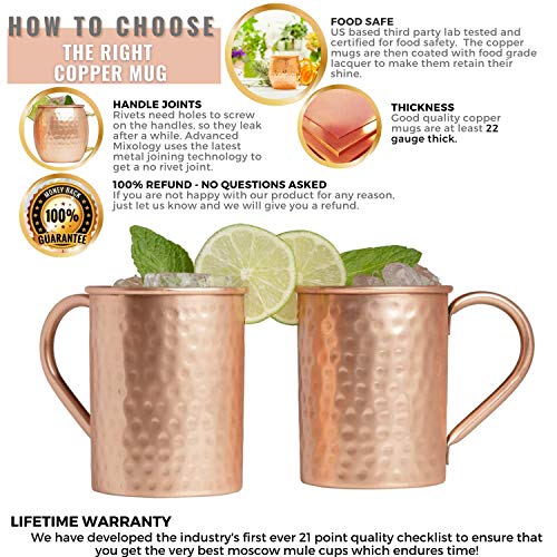 Advanced Mixology [Gift Set] Moscow Mule Mugs - 100% Pure Copper Mugs, 16 Ounce Set of 4 Stylish Designed Mugs with 4 Artisan Hand Crafted Wooden Coasters - The Beer Connoisseur® Store