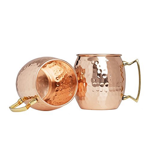 Advanced Mixology Set of 10 100% Pure Copper Moscow Mule Mugs (16 oz each) with 10 Artisan Hand Crafted Wooden Coasters - Barrel With Brass Handle - The Beer Connoisseur® Store