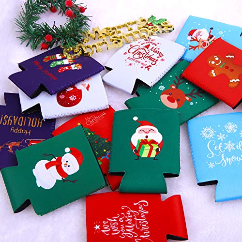 Aneco 12 Pack Christmas Can Sleeves Christmas Can Coolers Sleeves Holiday Theme Drink Holders 12 Festive Winter Designs Can Sleeves for Christmas Party - The Beer Connoisseur® Store