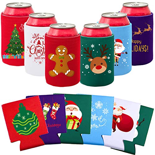 Aneco 12 Pack Christmas Can Sleeves Christmas Can Coolers Sleeves Holiday Theme Drink Holders 12 Festive Winter Designs Can Sleeves for Christmas Party - The Beer Connoisseur® Store
