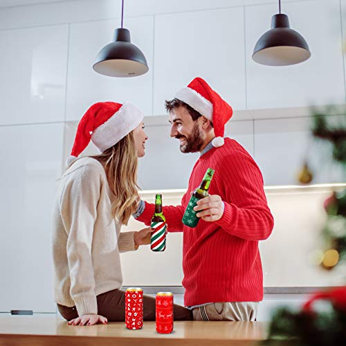 Aneco 12 Pieces Christmas Drink Can Sleeves Christmas Beer Can Sleeves Christmas Holiday Theme Can Coolers Sleeves Christmas Drink Holders for Christmas Party - The Beer Connoisseur® Store