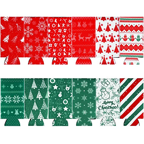 Aneco 12 Pieces Christmas Drink Can Sleeves Christmas Beer Can Sleeves Christmas Holiday Theme Can Coolers Sleeves Christmas Drink Holders for Christmas Party - The Beer Connoisseur® Store