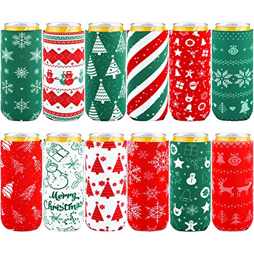Aneco 12 Pieces Christmas Drink Can Sleeves Christmas Beer Can Sleeves Christmas Holiday Theme Can Coolers Sleeves Christmas Drink Holders for Christmas Party - The Beer Connoisseur® Store