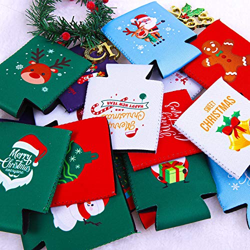 Aneco 16 Pack Christmas Beer Can Sleeves Holiday Theme Drink Holders Christmas Can Coolers Sleeves 16 Festive Winter Designs Beer Can Sleeves for Christmas Party - The Beer Connoisseur® Store