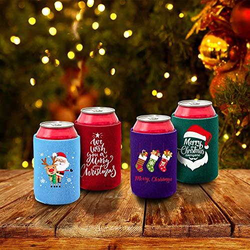 Aneco 16 Pack Christmas Beer Can Sleeves Holiday Theme Drink Holders Christmas Can Coolers Sleeves 16 Festive Winter Designs Beer Can Sleeves for Christmas Party - The Beer Connoisseur® Store