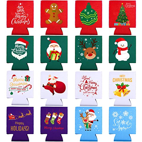 Aneco 16 Pack Christmas Beer Can Sleeves Holiday Theme Drink Holders Christmas Can Coolers Sleeves 16 Festive Winter Designs Beer Can Sleeves for Christmas Party - The Beer Connoisseur® Store