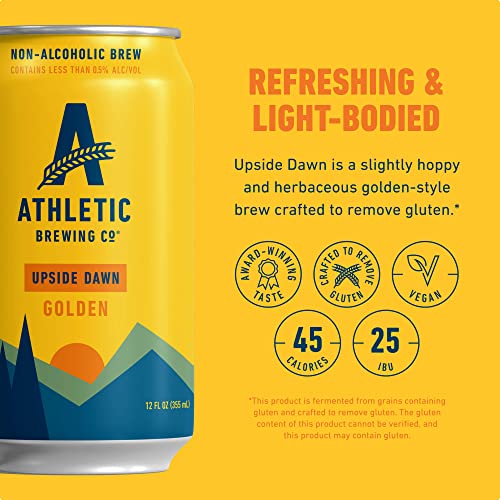 Athletic Brewing Company Craft Non-Alcoholic Beer - 12 Pack x 12 Fl Oz Cans - Upside Dawn Craft Golden - Low-Calorie, Award Winning - Subtle Aromas with Floral and Earthy Notes - The Beer Connoisseur® Store
