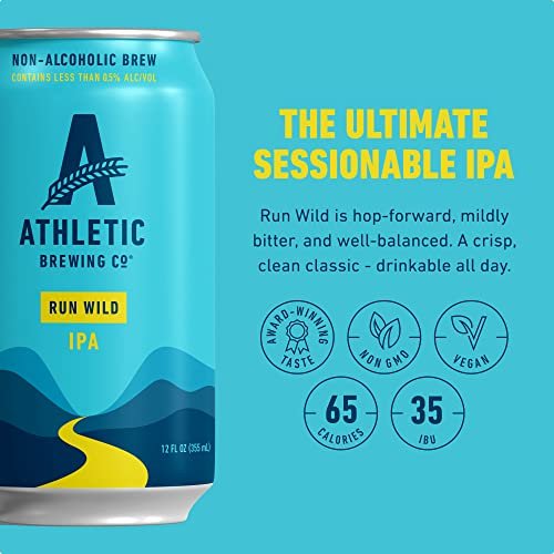 Athletic Brewing Company Craft Non-Alcoholic Beer - 6 Pack x 12 Fl Oz Cans - Run Wild IPA - Low-Calorie, Award Winning - The Ultimate Sessionable IPA Subtle Yet Complex Malt Profile - The Beer Connoisseur® Store