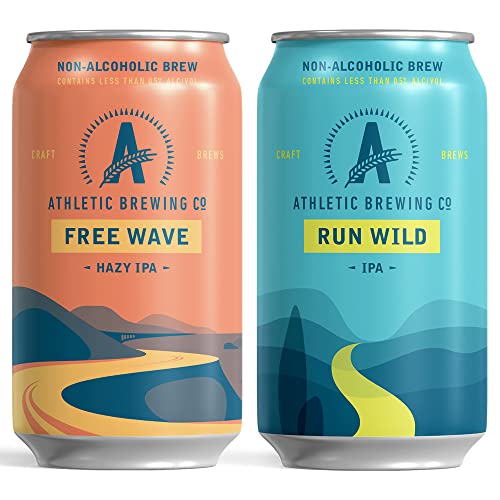 Athletic Brewing Company Craft Non Alcoholic Beer - Mix 12-Pack - Run Wild IPA and Free Wave Hazy IPA - Low-Calorie, Award Winning - All Natural Ingredients For Great Tasting Drink - 12 Fl Oz Cans - The Beer Connoisseur® Store