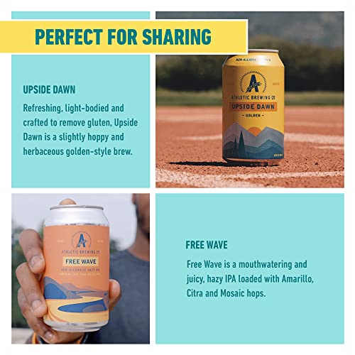 Athletic Brewing Company Craft Non-Alcoholic Beer - Mix 12-Pack - Upside Dawn Golden and Free Wave Hazy IPA - Low-Calorie, Award Winning - All Natural Ingredients For Great Tasting Drink - 12 Fl Oz Cans - The Beer Connoisseur® Store