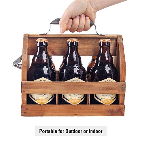 BARGIFTS Wooden 6-Bottle Caddy with Bottle Opener, build in a Removable Middle Divider Metal Bottle Opener… (Brown) - The Beer Connoisseur® Store