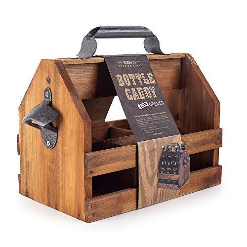 BARGIFTS Wooden 6-Bottle Caddy with Bottle Opener, build in a Removable Middle Divider Metal Bottle Opener… (Brown) - The Beer Connoisseur® Store