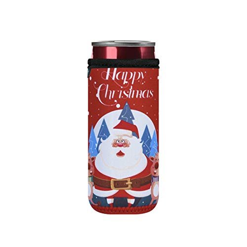 Beautyflier 12oz Slim Can Neoprene Bottle Insulator Sleeve Collapsible Drink Skinny Can Tall Can Cooler for 12 Ounce Energy Drink Beverage Beer Can (Christmas Pattern (6 Pcs)) - The Beer Connoisseur® Store
