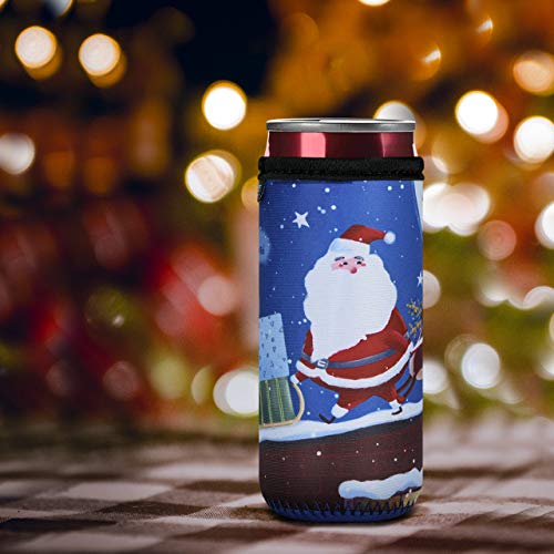 Beautyflier 12oz Slim Can Neoprene Bottle Insulator Sleeve Collapsible Drink Skinny Can Tall Can Cooler for 12 Ounce Energy Drink Beverage Beer Can (Christmas Pattern (6 Pcs)) - The Beer Connoisseur® Store