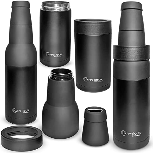Beer Lovers Gifts Ideas Men and Women | 3-In-1 Bottle Cooler for Beer and Can with Opener | Double Walled Thermo Can Insulator to Keep Beverages Cold at BBQs or to Watch Sports 14oz - The Beer Connoisseur® Store