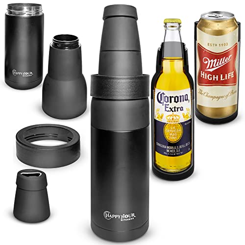 Beer Lovers Gifts Ideas Men and Women | 3-In-1 Bottle Cooler for Beer and Can with Opener | Double Walled Thermo Can Insulator to Keep Beverages Cold at BBQs or to Watch Sports 14oz - The Beer Connoisseur® Store