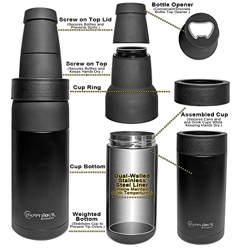 Beer Lovers Gifts Ideas Men and Women | 3-In-1 Bottle Cooler for Beer and Can with Opener | Double Walled Thermo Can Insulator to Keep Beverages Cold at BBQs or to Watch Sports 14oz - The Beer Connoisseur® Store