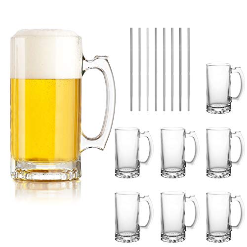 Beer Mugs Set,Glass Mugs With Handle 16oz,Large Beer Glasses For Freezer,Beer Cups Drinking Glasses 500ml,Pub Drinking Mugs Stein Water Cups For Bar,Alcohol,Beverages Set of 8 KTZB02… - The Beer Connoisseur® Store