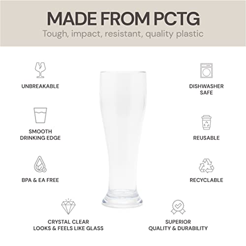 BELLAFORTE - Shatterproof Plastic Beer Glasses - 16oz, Set of 6, Atlas Cove Beer Glasses - Dishwasher Safe Plastic Beer Glasses - Unbreakable Glassware for Indoor and Outdoors - BPA free - The Beer Connoisseur® Store