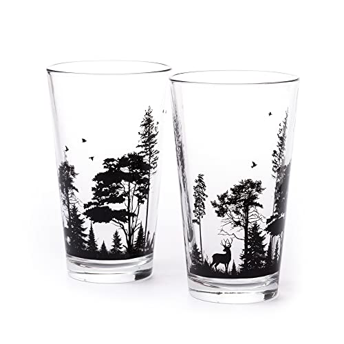 Black Lantern Pint Glasses– Beer Glass and Pint Glass Set of 2 – Forest and Animals Design - Kitchen Glasses and Everyday Drinkware - The Beer Connoisseur® Store