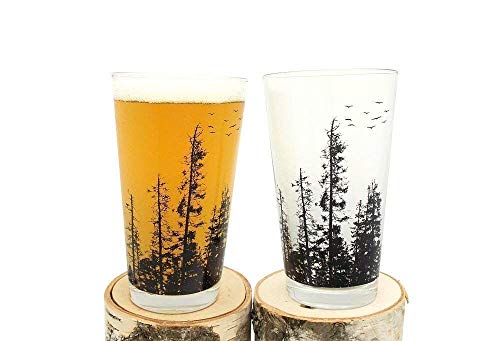 Black Lantern Pint Glasses – Handmade Craft Beer Glasses and Bar Glassware, All Purpose Drinking Glasses for the Kitchen and Bar, Pine Tree Forest Design, Set of 2 Craft Beer Glasses - The Beer Connoisseur® Store