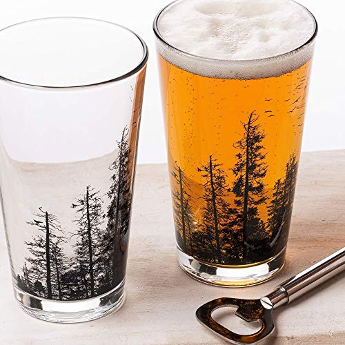 Black Lantern Pint Glasses – Handmade Craft Beer Glasses and Bar Glassware, All Purpose Drinking Glasses for the Kitchen and Bar, Pine Tree Forest Design, Set of 2 Craft Beer Glasses - The Beer Connoisseur® Store