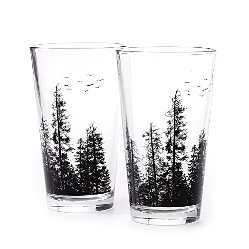 Black Lantern Pint Glasses – Handmade Craft Beer Glasses and Bar Glassware, All Purpose Drinking Glasses for the Kitchen and Bar, Pine Tree Forest Design, Set of 2 Craft Beer Glasses - The Beer Connoisseur® Store