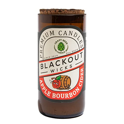 Blackout Wicks Scented Craft Beer Candles Apple Bourbon Cider 8 oz | Natural Soy Wax Candle | Great Gift for Men, Beer Enthusiasts | Made from 100% Recycled Beer Bottles - The Beer Connoisseur® Store