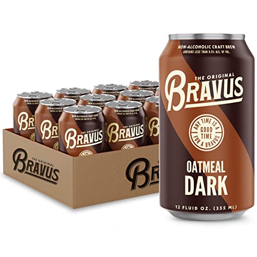 Bravus Non-Alcoholic Brew Oatmeal Dark - 12 Pack x 12 Fl Oz Cans - Low-Calorie, GABF Silver Medal Winner - The Beer Connoisseur® Store